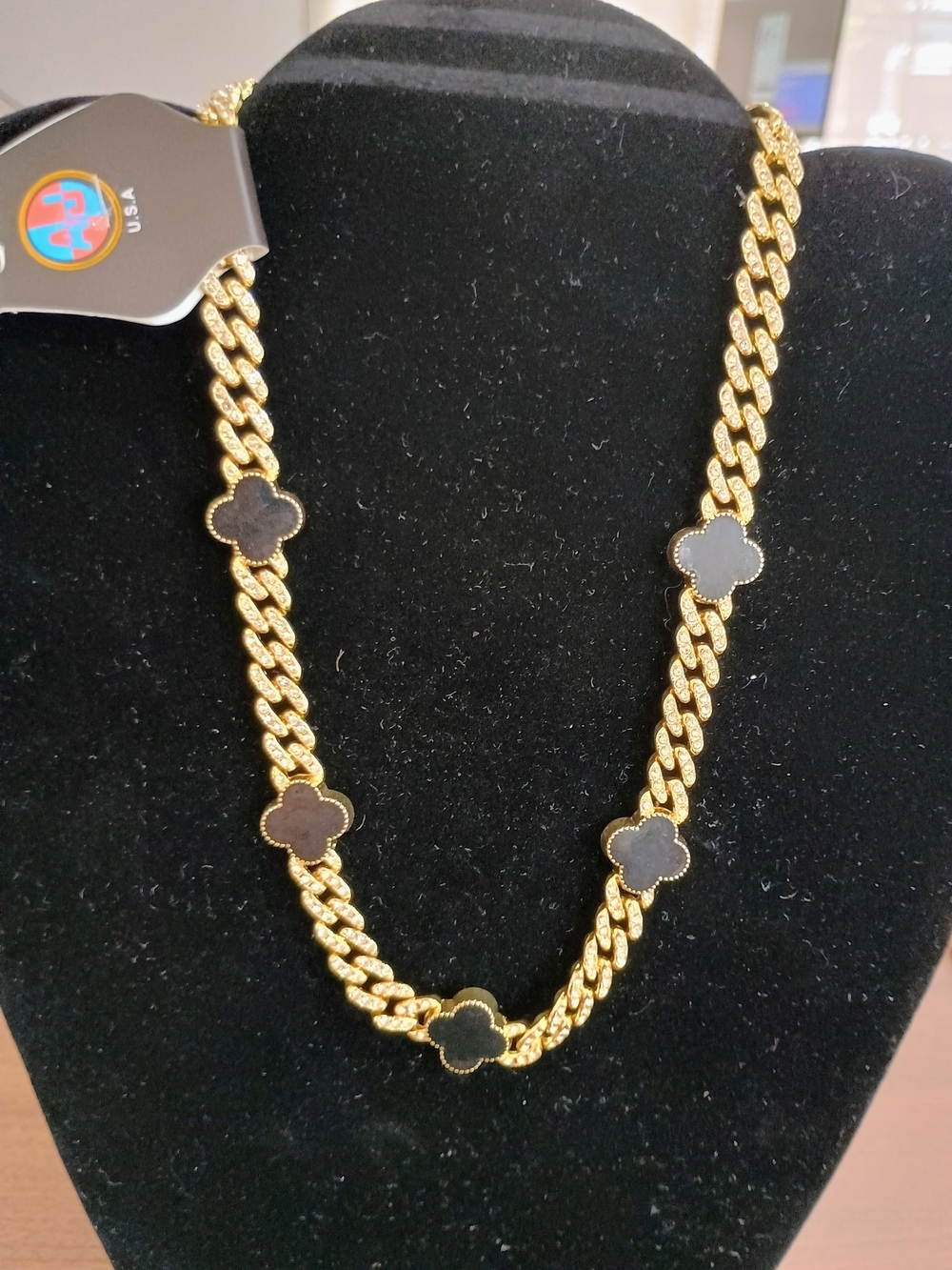 Gold-Tone Clover Link Necklace in Black - Women Jewelry Necklace